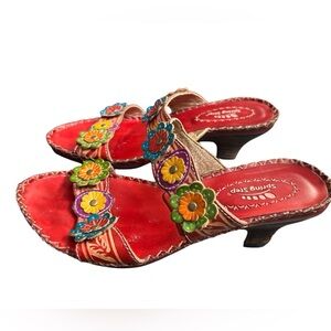 L’ARTISTE by SPRING STEP Ambrosiada Red Leather Floral Sandals size EU 36 EUC